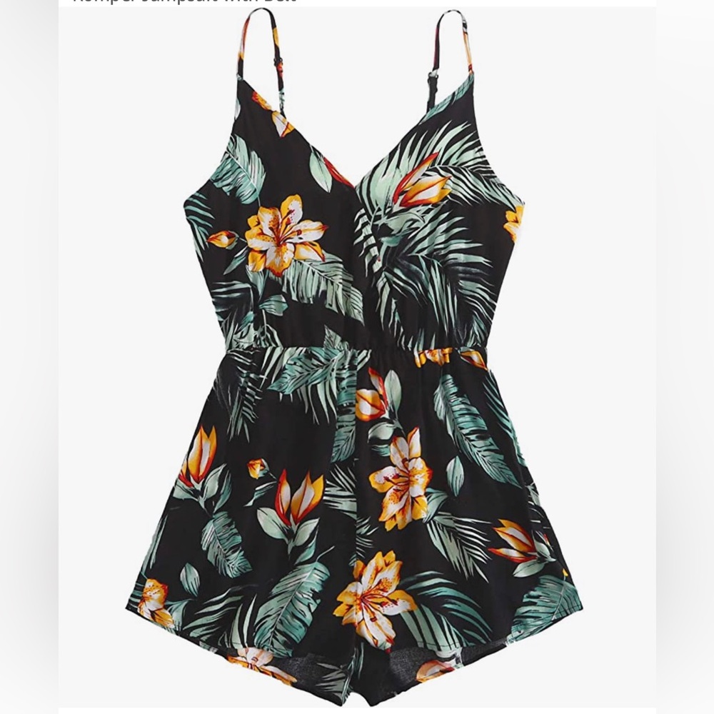 SweatyRocks Women's Boho Floral Print V Neck Beach Shorts Romper
